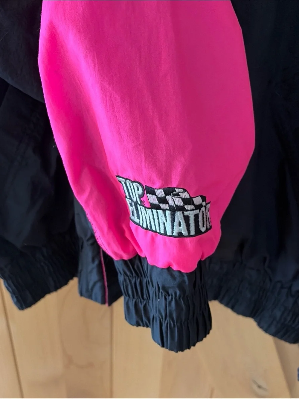 Vtg NHRA Black Neon Racing Jacket Main Gate PowerAde Drag Racing Sport Service